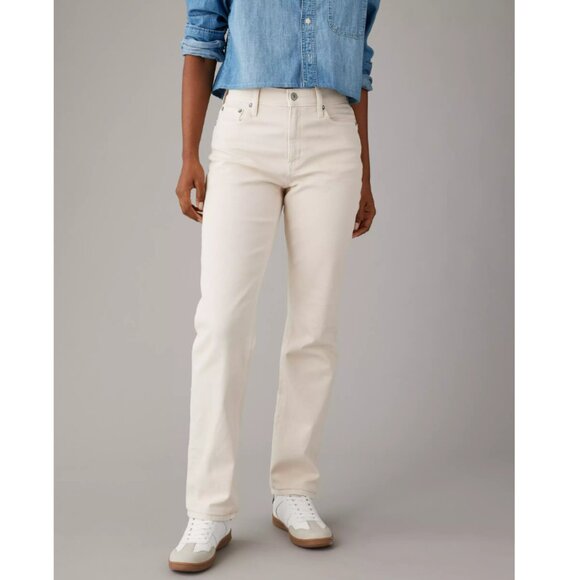 AE Stretch Super High-Waisted Straight Jean in Cream Size 0 / 25W - Picture 1 of 14